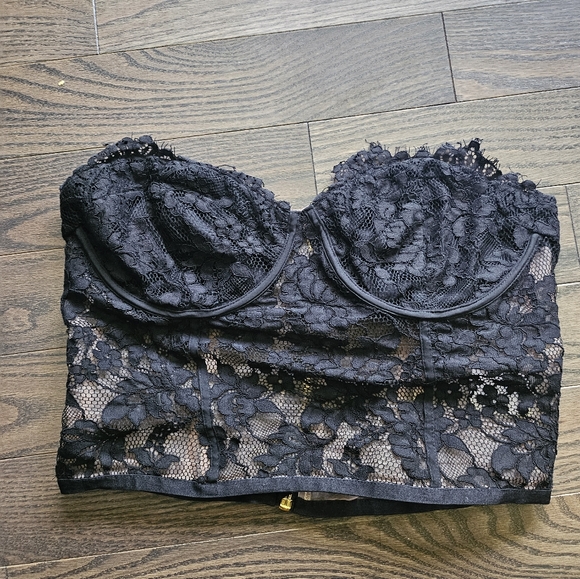Express Tops - Express Black Lace Bandeau Top